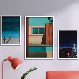 SAF White & Blue 3 Pieces Framed Modern Wall Art-image-101