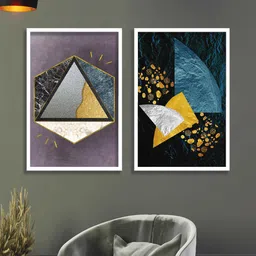 SAF Purple & Blue 2-Pieces Abstract Printed Framed Wall Art-34