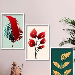 SAF White & Red 3-Pieces Modern Art Printed Framed Wall Art-image-62