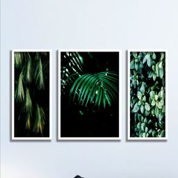 SAF Green & Black 3-Pieces Tropical Leaves Printed Framed Wall Art-image-34