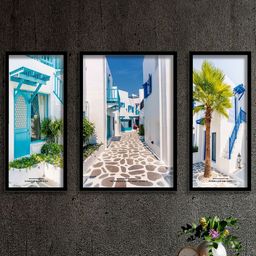 SAF Blue & White 3-Pieces Beautiful Buildings Printed UV Coating Wall Art-image-58