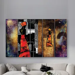 SAF Black & Red 5 Pieces Abstract UV Textured MDF Wall Art Painting-7
