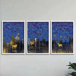 SAF 3-Pcs Blue & Yellow Abstract Art Painted Framed Wall Art-16