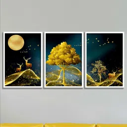 SAF Blue & Yellow 3 Pieces Modern Art-Painted Framed Wall Art-image-98