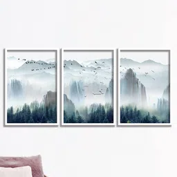 SAF White & Blue 3 Pieces Modern Art Framed Wall Art-image-77