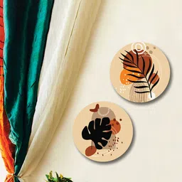 SAF Beige & Black 2 Pieces Tropical Leaves Round Shape Framed Painting Wall Art-picture-27