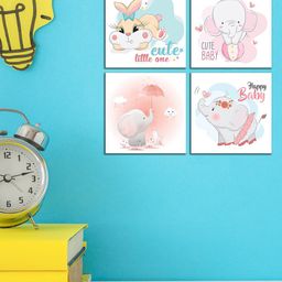 WENS Kids Set of 4 Pink & White Cute & Happy Baby Printed Wall Panels-14