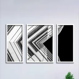 SAF White & Black 3 Pieces Asthetic Painted UV Coating Wall Art-32