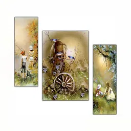 PnF Beige & Green 3 Pieces Wooden Abstract Wall Stickers-image-75