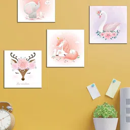 WENS Set Of 4 White and Brown Cute Little Kingdom Wall Art Panels-18