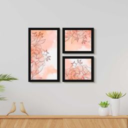 999Store Peach Colored 3 Pieces Beautiful Floral Water Color Painting Wall Art-5