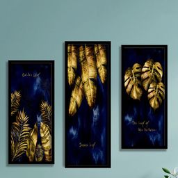 SAF Black & Yellow 3 Pieces Tropical Leaves Painting Water Proof Wall Arts-24