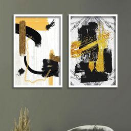 SAFWhite & Yellow 2 Pieces Abstract Framed Wall Painting-1