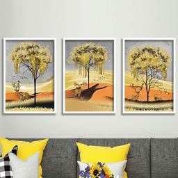 SAF Grey & Brown 3 Pieces Abstract Painting Waterproof Wall Arts-6