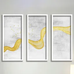 SAF White & Yellow 3 Pieces Framed Modern Art Wall Painting-picture-8