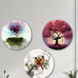 SAF White & Green 3-Pieces Birds & Tree Wall Art-30