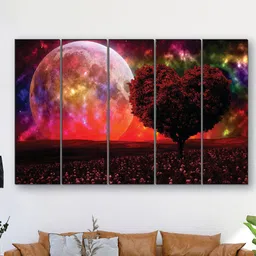 SAF Red 5 Pieces UV Textured MDF Wall Art Painting-15