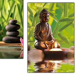 PnF Green & Brown 3 Pieces Wood Religious Painting Wall Art-picture-5