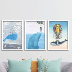 SAF Blue & Grey 3 Pieces Sea & Whale Crisp UV Coating Wall Art-image-65