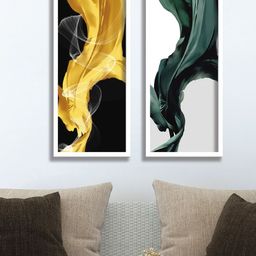 SAF Yellow & Green 2 Pieces Abstract Printed UV Coating Wall Paintings-25