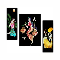 PnF Black & Red 3 Pieces Wooden Abstract Painting Wall Art-7