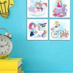 WENS Set Of 4 White Princess Laminated Printed Wall Art-28