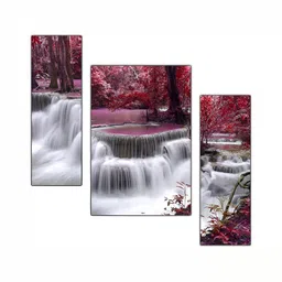 PnF Purple & White 3 Piece Wooden Floral and Botanical Wall Painting-image-3