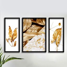 SAF 3 Pieces White & Gold Leaves Painting Framed Wall Art-image-53
