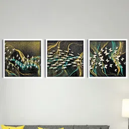 SAF Black & Yellow 3-Pieces Abstract Printed Framed Wall Art-image-53