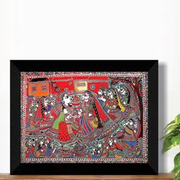 SAF Red & White Madhubani Traditional Painting Framed UV Coating Wall Art-image-57