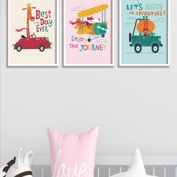 SAF White & Pink 3 Pieces Kids Room Painting Wall Art-image-81
