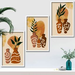 SAF Beige & Brown 3-Pieces Modern Art Printed Framed Wall Art-image-50