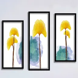 SAF White & Yellow 3 Pieces Tropical Leaves Painting Water Proof Wall Arts-22