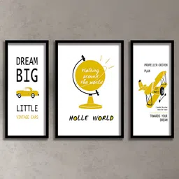 SAF White & Yellow 3 Pieces Printed Framed Wooden Wall Art-picture-6