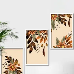 SAF 3-Pcs Cream-Colored & Brown Framed Modern Painting Wall Art-4