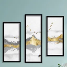 SAF White & Grey 3 Pieces Abstract  UV Coating Wall Painting-9