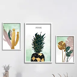 SAF White & Green 3 Pieces Framed Modern Wall Art-9