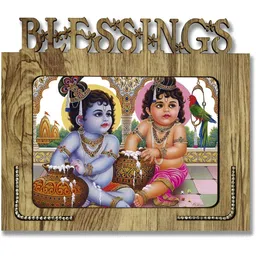PnF Beige & Blue Shri Krishna Religious Wooden Painting Wall Art-image-45