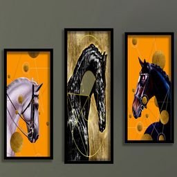 SAF Orange Coloured & Black 3 Pieces Abstract Painting Water Proof Wall Arts-13
