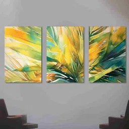SAF 3 Pcs Yellow & Green Floral Painting Canvas Wall Art-16