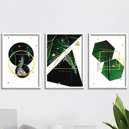SAF White & Green 3 Pieces Abstract Framed Art Wall Painting-11