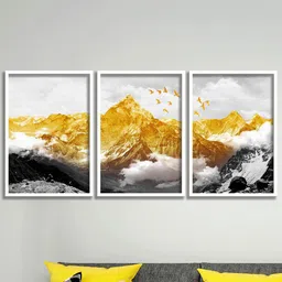 SAF White & Yellow 3 Pieces Modern Art Painting Wall Arts-14