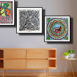 ARTDARSHAN Black & White 3 Pieces Birds and Animals Square Shaped Paintings Wall Art-image-14