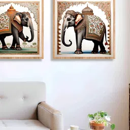 SAF White & Green 2 Pieces Birds and Animals Wooden Painting Wall Art-36