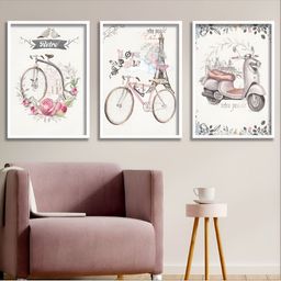 Aura White & Pink 3 Piece Wood Other Wall Paintings-image-65