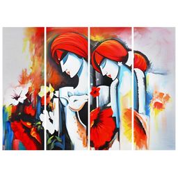 Inephos Red & Pink 4 Piece Canvas Religious Wall Paintings-10