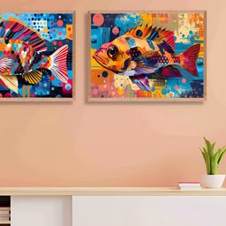 SAF Blue & Orange 2 Pieces Synthetic Wooden Paintings Wall Art-image-41
