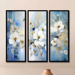 WENS Blue & White 3 Pieces Synthetic Wooden Floral and Botanical Paintings Wall Art-image-14
