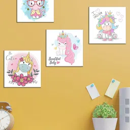 WENS Set Of 4 White and Pink I Love Unicorn Wall Art Panels-12