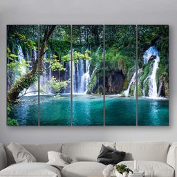 SAF Blue & Green 5 Pieces Waterfall UV Textured MDF Wall Art Painting-14